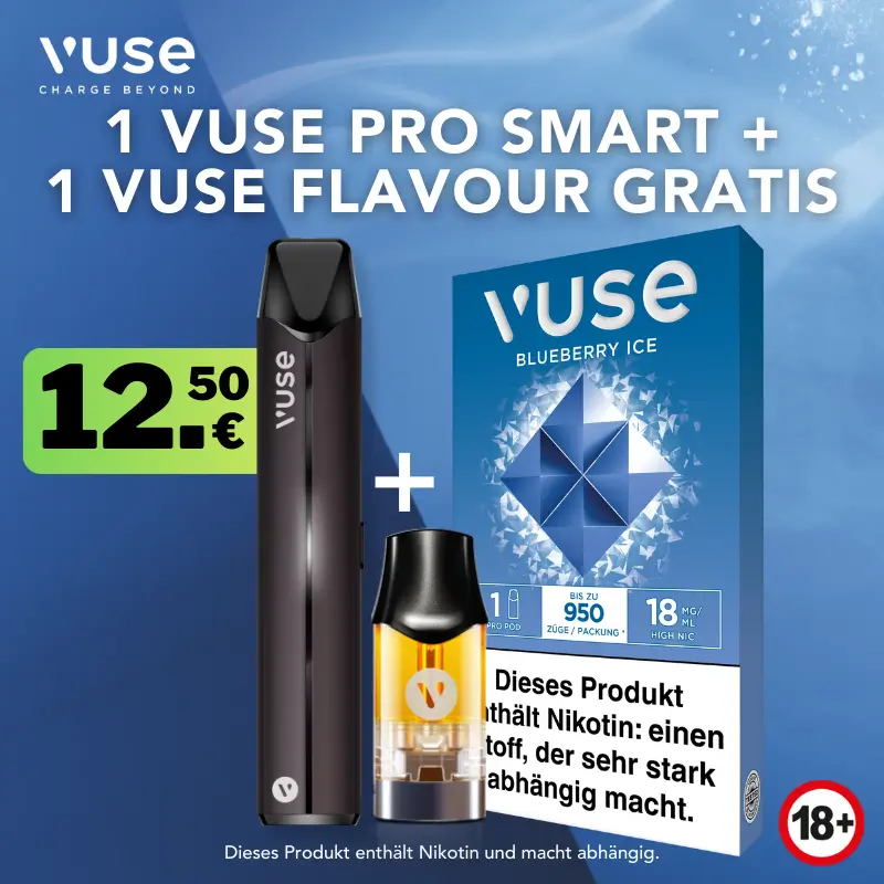 1 Vuse Pro Smart + 1 Vuse Flavour Blueberry Ice Gratis 3 1 Vuse Pro Smart + 1 Vuse Flavour Blueberry Ice Gratis